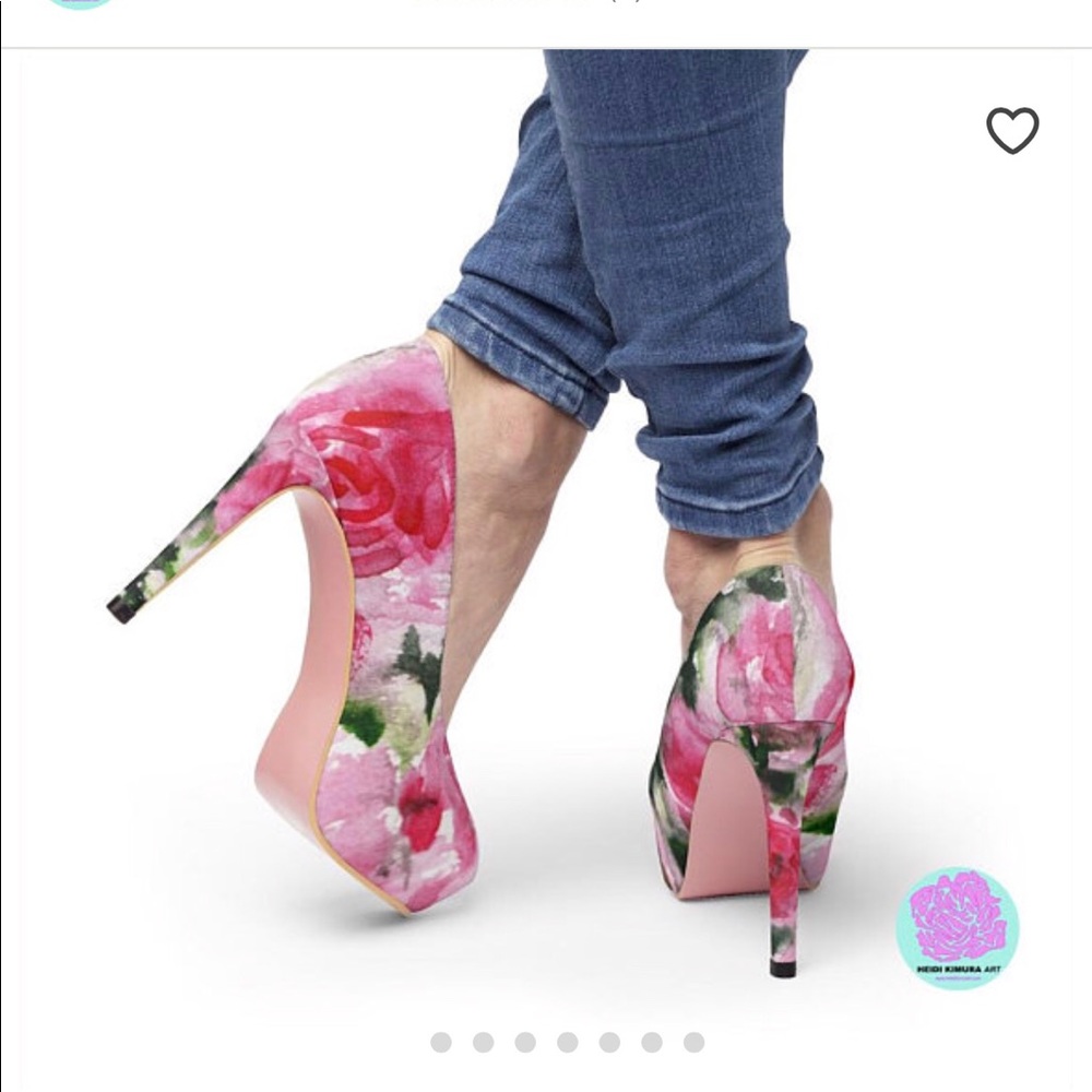 Pink floral print high heels for stylish women